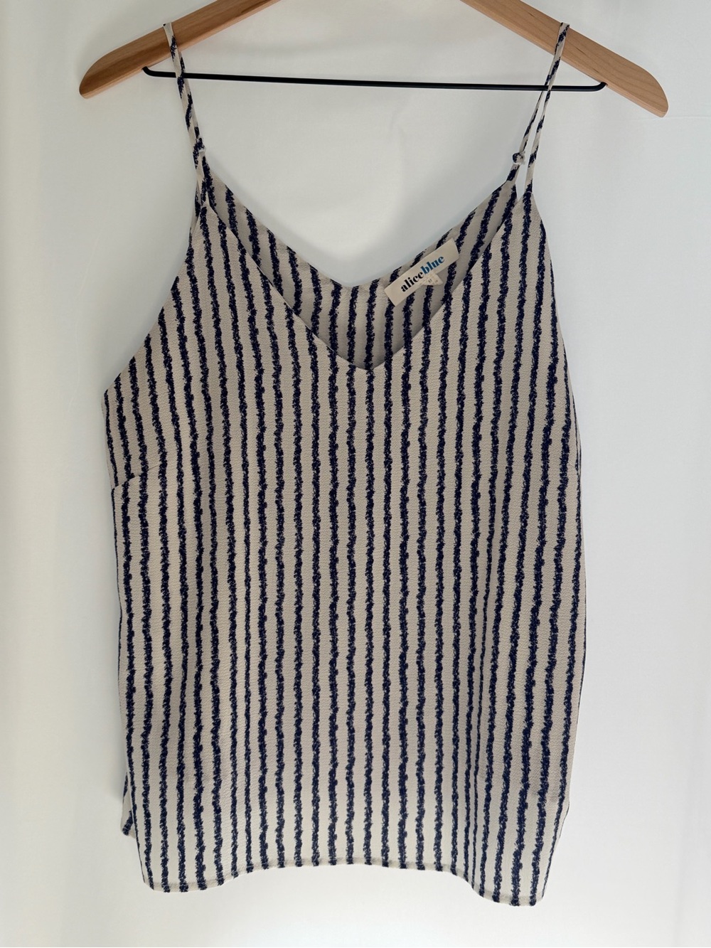 Alice Blue White and Navy Vertical Stripe V-Neck Cami